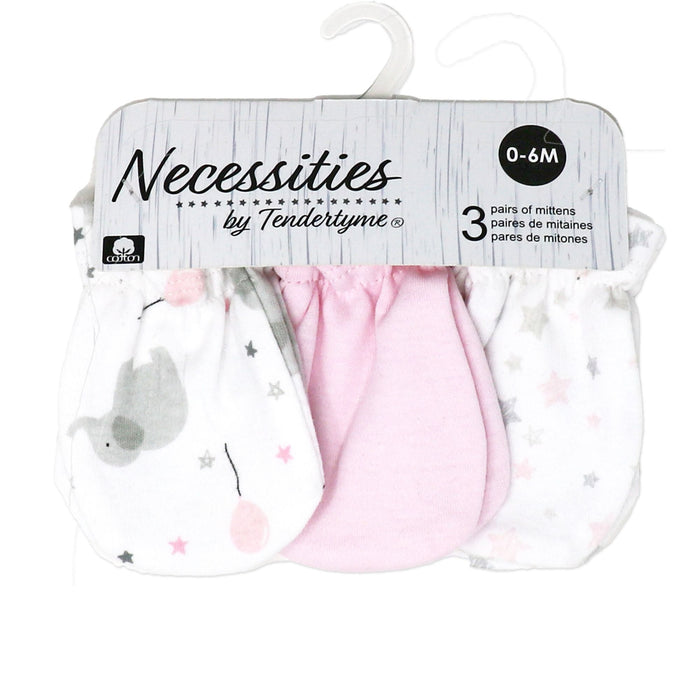 3-Pack Elephant & Balloon Baby Mittens – 100% Organic Cotton