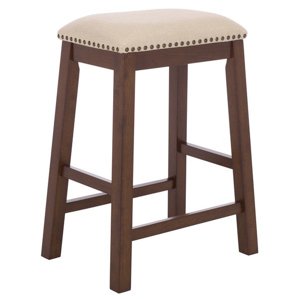 Aero Counter Stool in Brown with Beige Upholstery and Nail Head Trim (Set of 2)