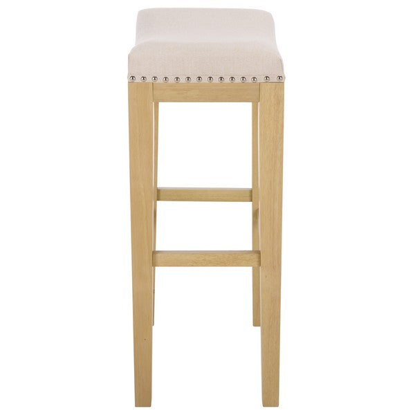 Amabi Bar Stool in Natural with Cream Upholstery and Nail Head Trim