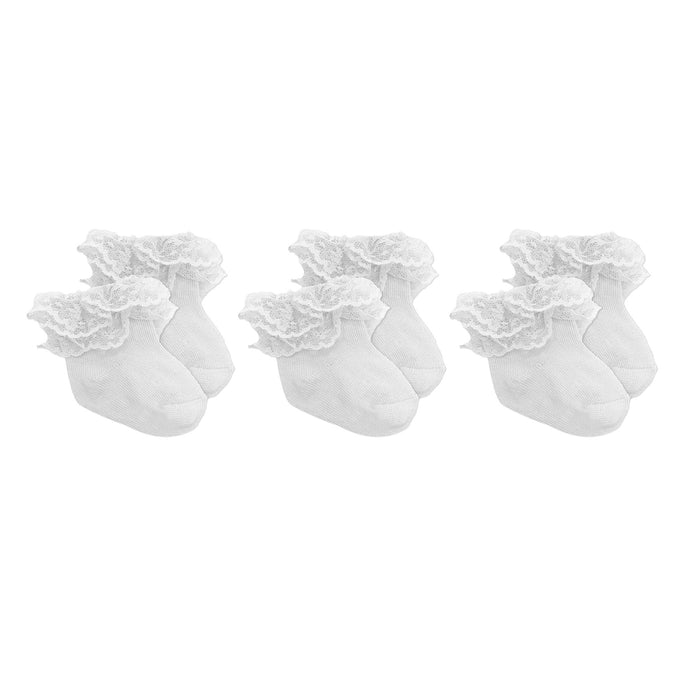 Baby Lace Trim Cuff Socks 3 Pairs – White (0–6M)