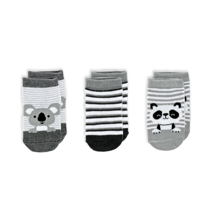 Baby Socks 3-Pack – Grey Koala & Panda (0–6 Months)