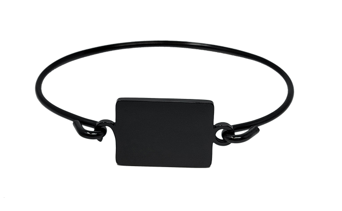 Black Polished Hook-On Fingerprint Bangle - Rectangle - IUHKBR100-B