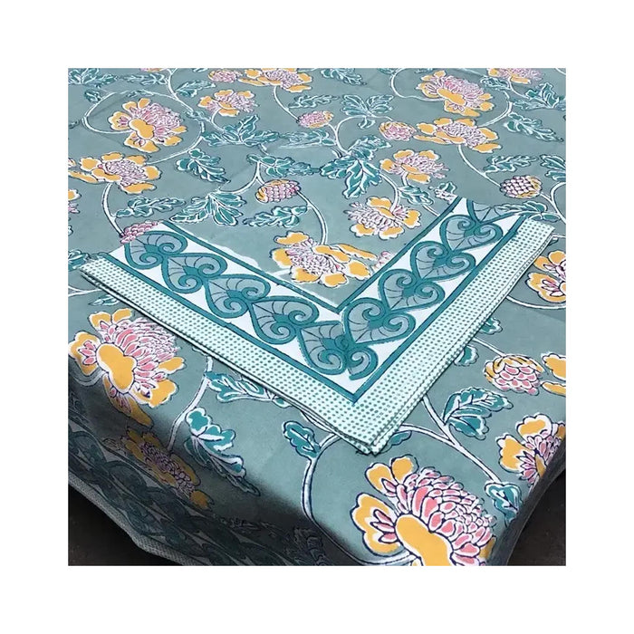 Block Printed Napkin - Cornflower Green - on table