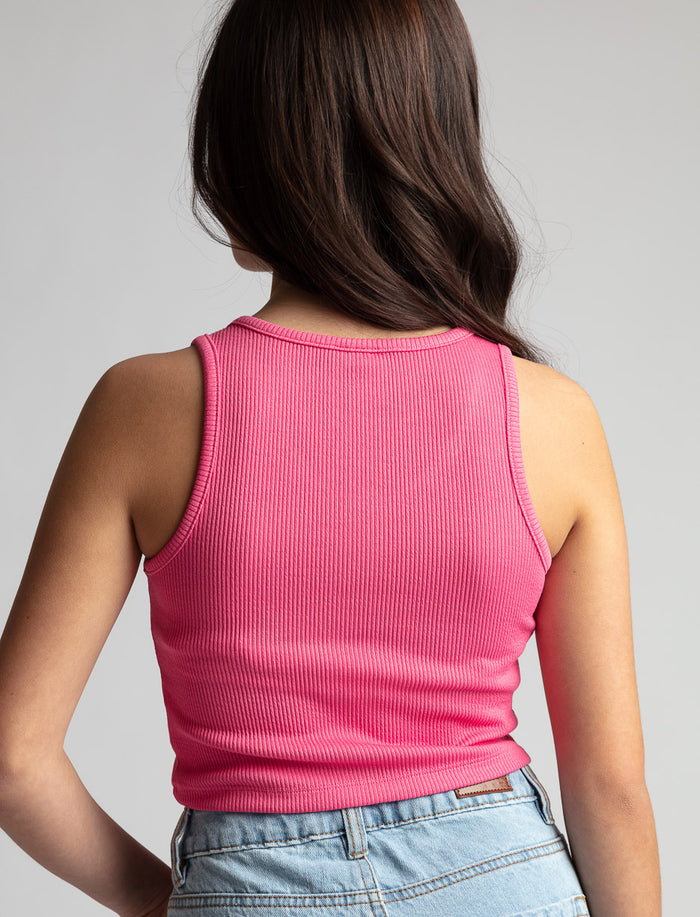 Camisole côtelée courte à boutons