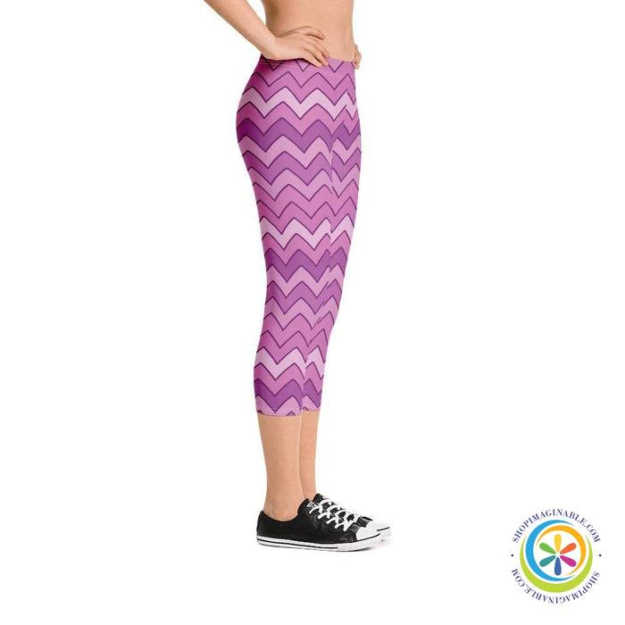 Classic Playful Purple Chevron Capri Leggings-ShopImaginable.com