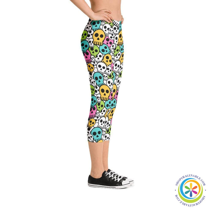 Colorful Simple Skulls Playful Capri Leggings-ShopImaginable.com