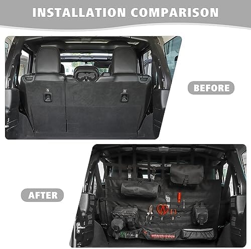 Dog Pet Barrier Back Seat Cargo Net Trunk Organizer with Storage Pockets & Molle System Travel Pet Clever