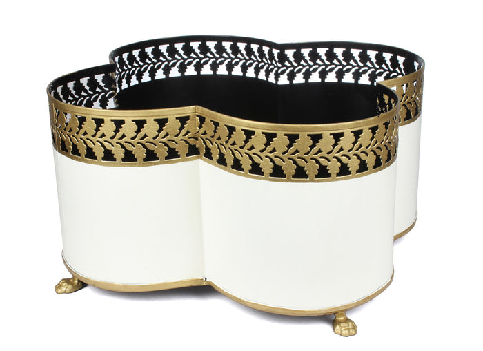 Ivory and Gold Leaf Quatrefoil Planter by The Enchanted Home
