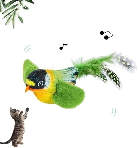 Lifelike Sparrow Interactive Sound Simulation Sparrow Feathers Hanging by Elastic String Cat Toys Pet Clever