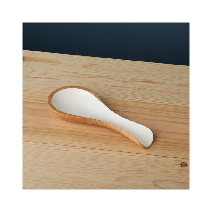 Mango Wood & White Enamel Spoon Rest