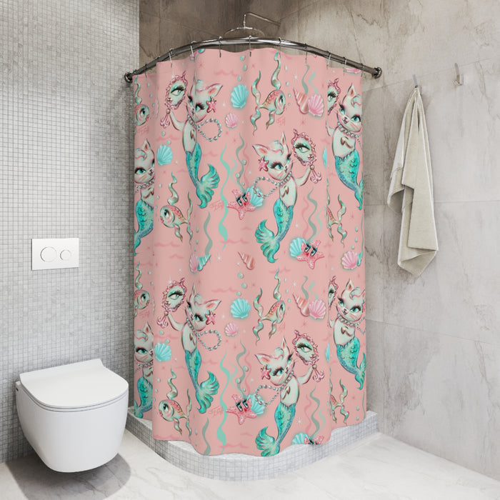 Merkittens with Pearls on Blush • Shower Curtain