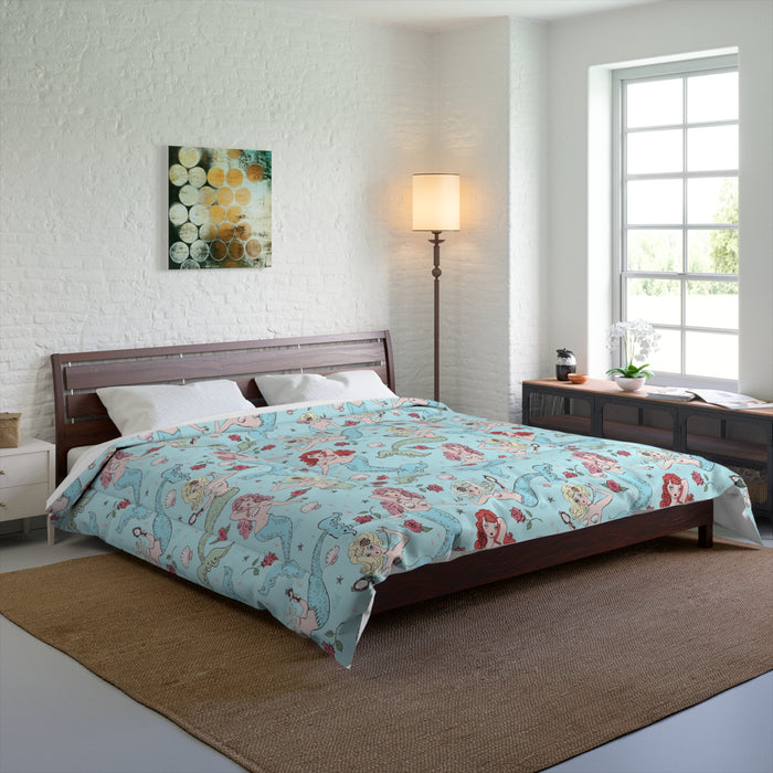 Mermaids and Roses on Aqua • Comforter