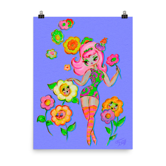 Mod Flower Pixie on Periwinkle • Art Print