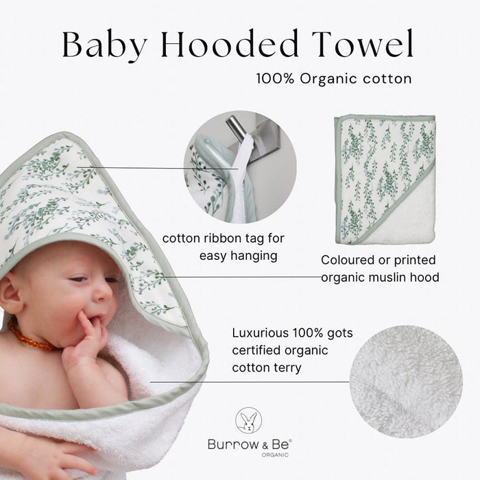 Burrow & Be Organic Cotton Baby Hooded Towel – Spring Melody | Koop.co.nz