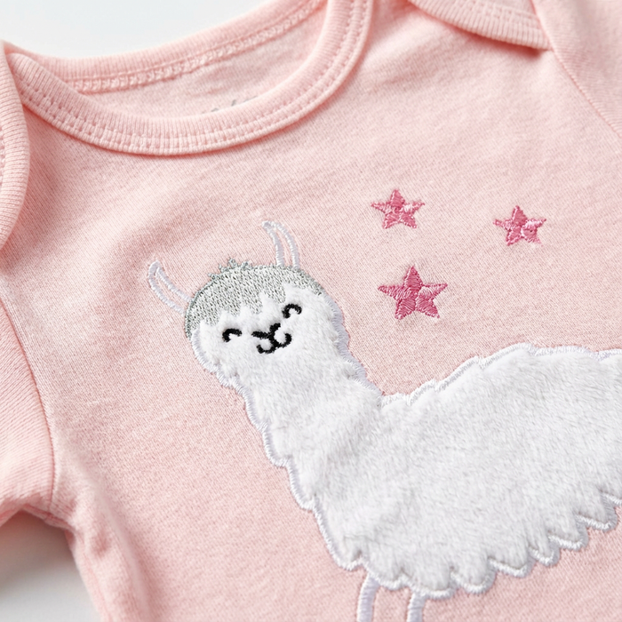 Pink Llama Print Baby Bodysuit – 100% Cotton Short Sleeve