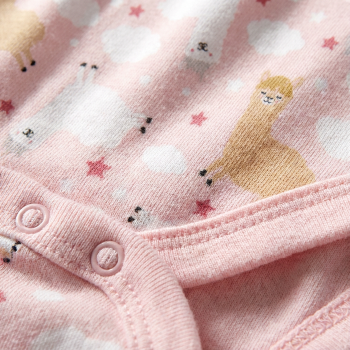 Pink Llama Print Long Sleeve Baby Bodysuit-100% Cotton