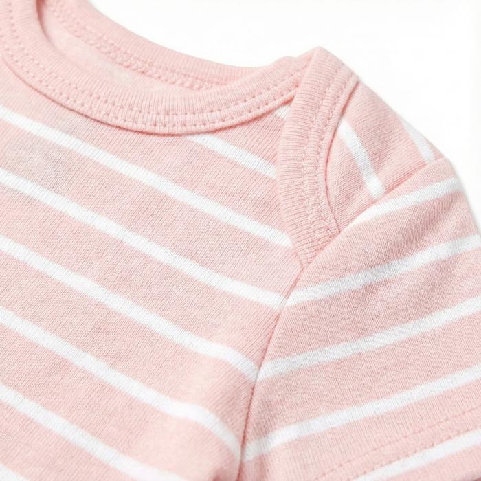 Pink & White Striped Baby Bodysuit – 100% Cotton