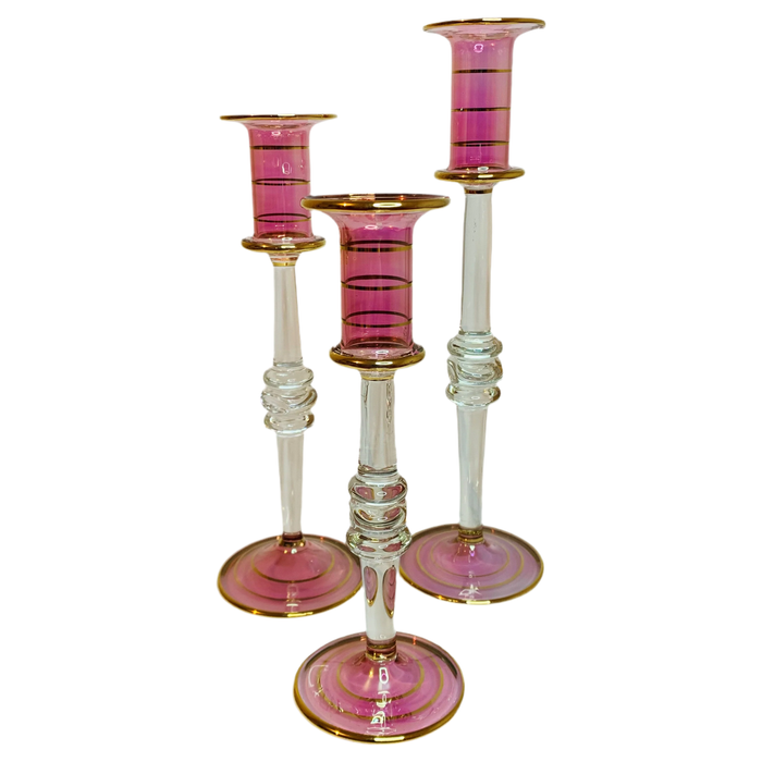 Pink/Gold Handblown Candleholder
