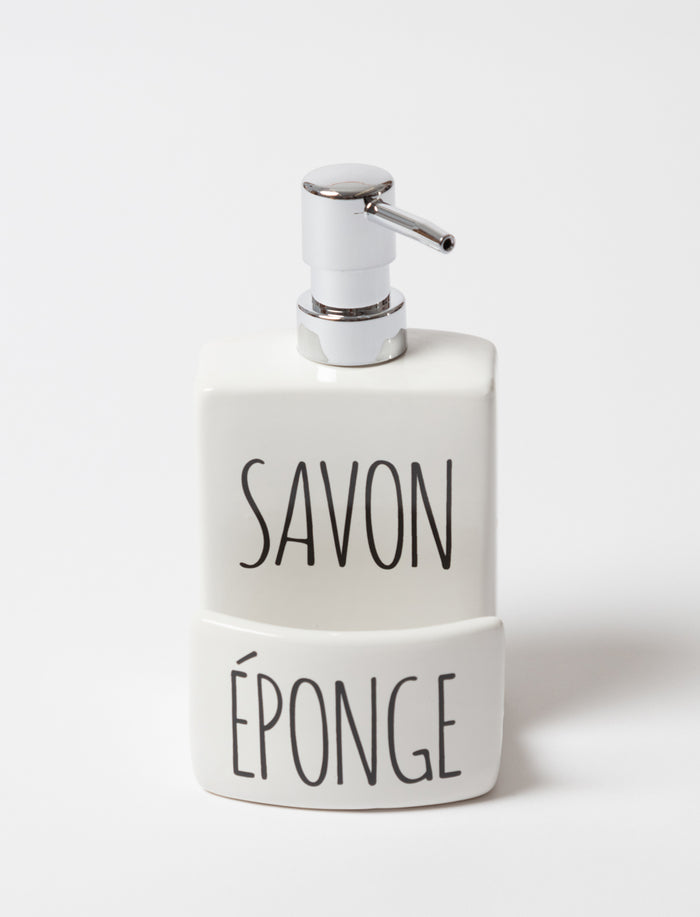 Pompe à savon et rangement pour éponge