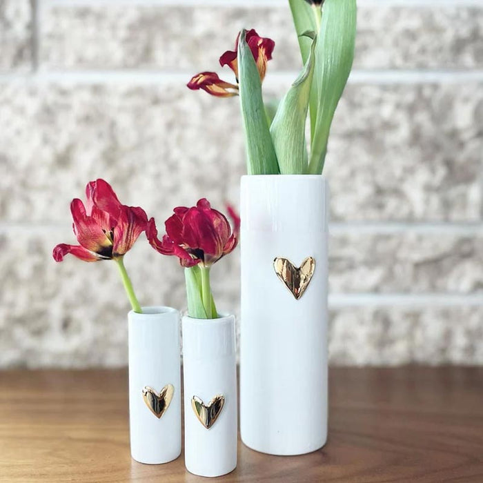 Rader Porcelain Heart Vase - Gold (17.5cm) | Koop.co.nz