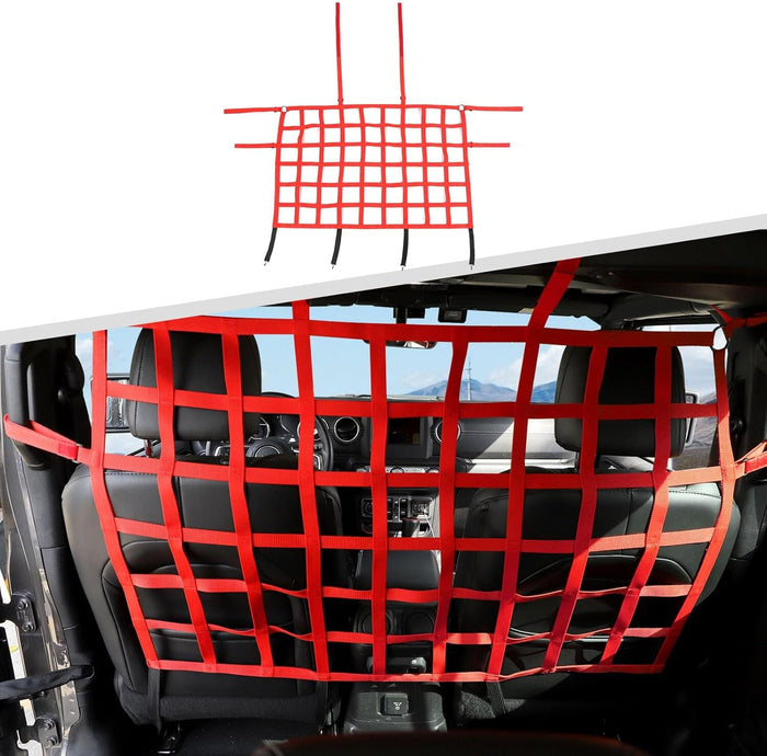 Rear Seat Cargo Net Pet Barrier Compatible with Jeep Wrangler JK JL Gladiator Travel Pet Clever Red