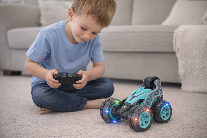 Remote Control Stunt Car Toy – Light‑Up Wheels (Ages 3+)