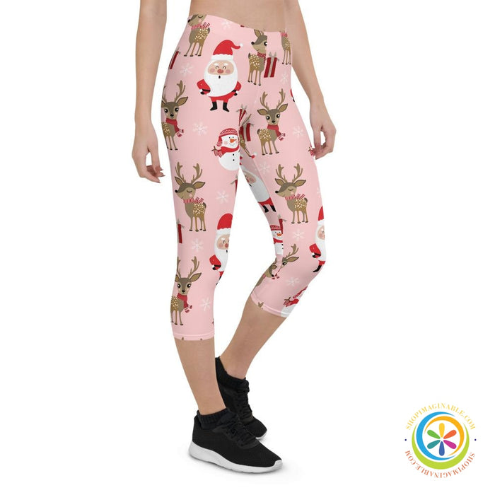 Santa & His Reindeer Capri Leggings-ShopImaginable.com