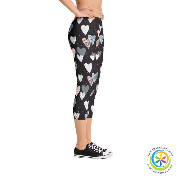 Scribble Hearts Capri Cropped Leggings-ShopImaginable.com