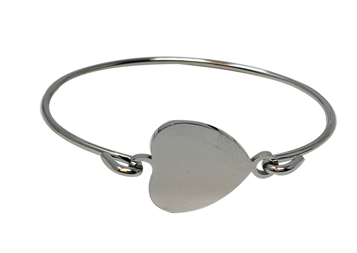 Silver Polished Hook-On Fingerprint Bangle - Heart - IUHKBR101-S