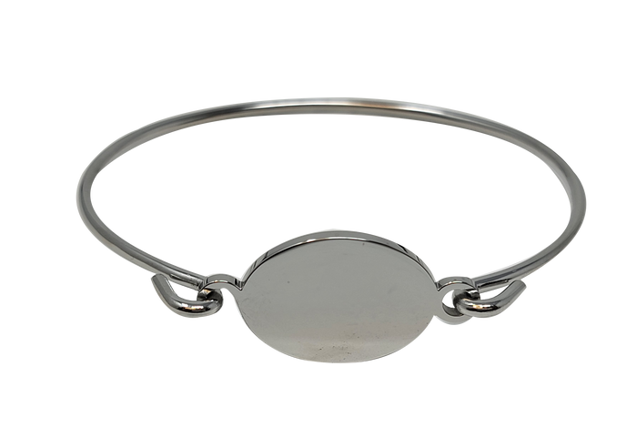 Silver Polished Hook-On Fingerprint Bangle - Oval - IUHKBR102-S