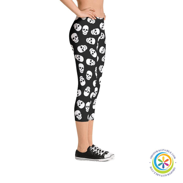 Skulls Black & White Capri Leggings-ShopImaginable.com