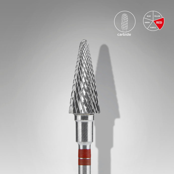 Staleks Carbide nail drill bit "cone" red, 6 mm for left-handed users Drill Bit Staleks