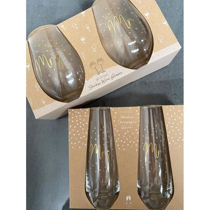 Urban Products Stemless Champagne Glass Set - Mr & Mrs | Koop.co.nz