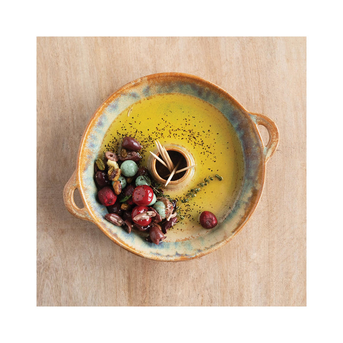 Stoneware Dish with Toothpick Holder