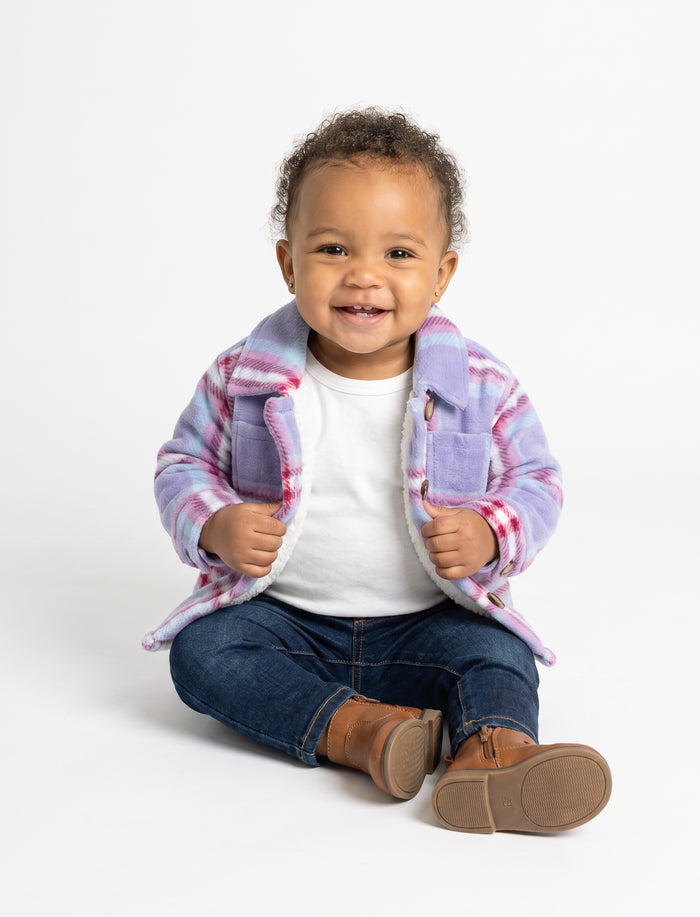 Surchemise en sherpa à carreaux pour bébé fille