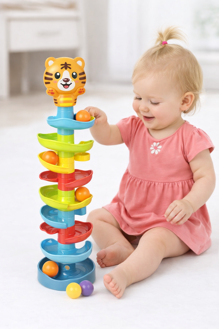 Tiger Ball Drop Tower Toy – Educational Bang & Bingo Game 3+Age