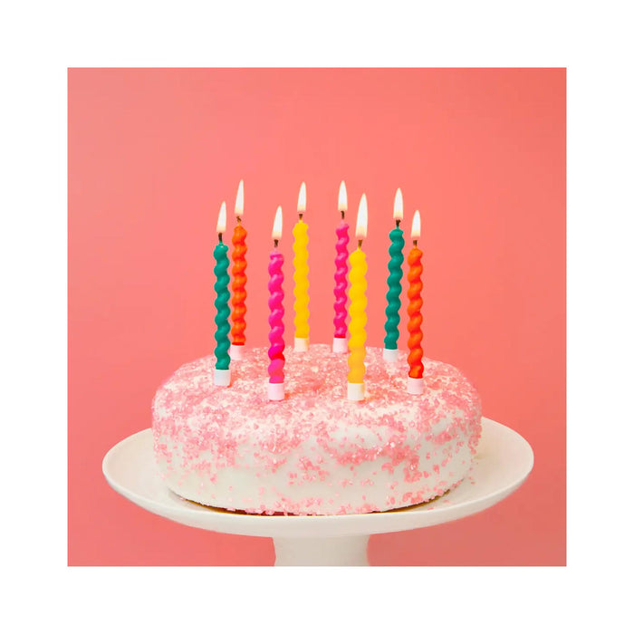 Twisted Rainbow Birthday Candles Set of 8 - in use