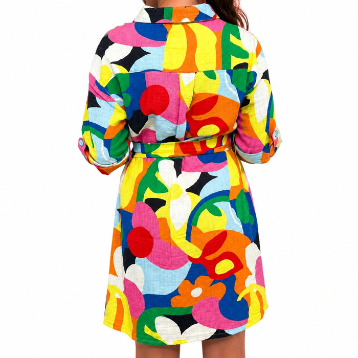 VITAMINS BOXY FIT PRINTED SHIRT DRESS WITH CANE BELT