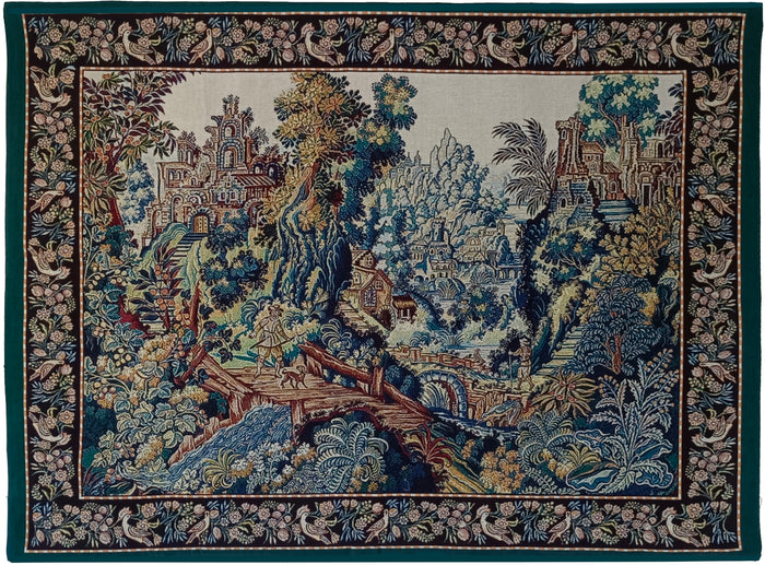 WH-FLD-GOTHICFLORAL | Flemish Gothic Building and Floral Tapestry Wall Hanging