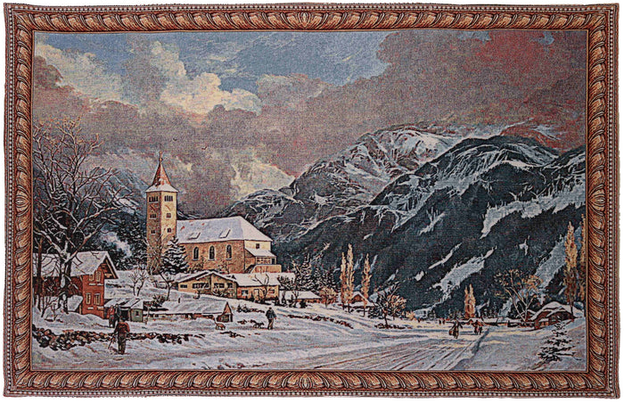 WH-WINTERCH Church with Snow Field Tapestry Wall Hanging