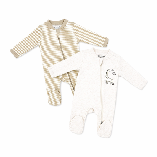 2 Pack Giraffe & Stripe Zip Baby Sleepers – 100% Cotton