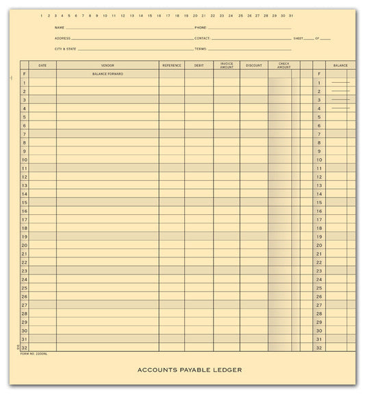 2200NL Accounts Payable Ledger 10 3/8 x 11" QTY 25