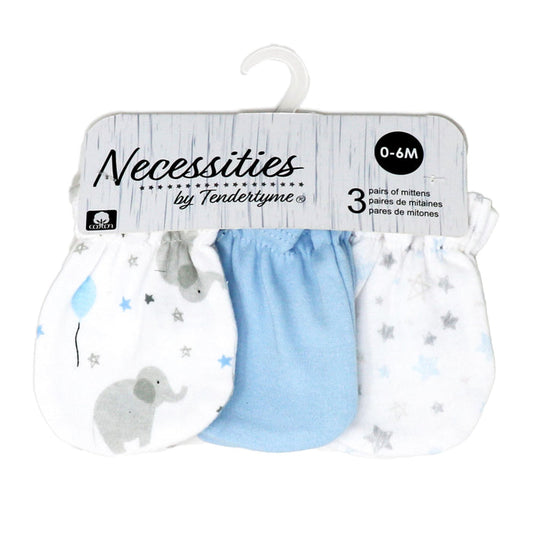 3-Pack Elephant & Balloon Baby Mittens – 100% Organic Cotton
