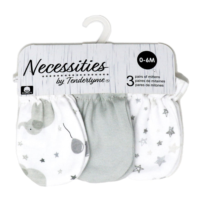3-Pack Elephant & Balloon Baby Mittens – 100% Organic Cotton