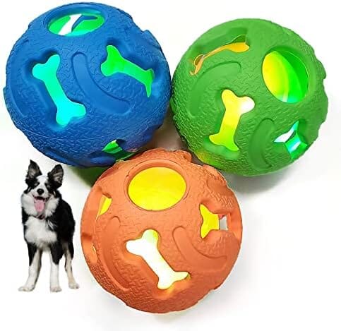 3-Pack Interactive Light up Balls Rubber Durable Fetch Training Balls Toys Pet Clever
