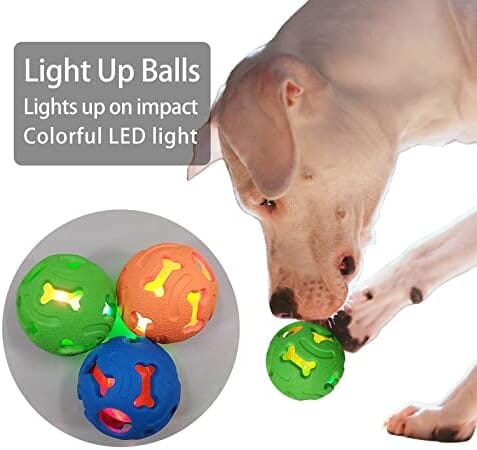 3-Pack Interactive Light up Balls Rubber Durable Fetch Training Balls Toys Pet Clever
