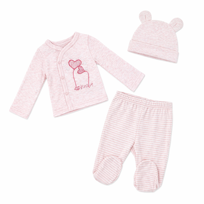 3 Piece Pink Heart Baby Outfit Set – 100% Cotton