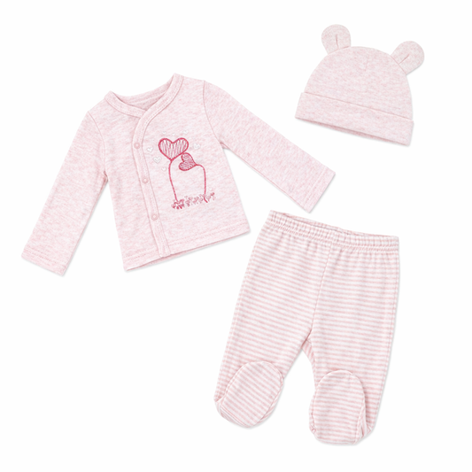 3 Piece Pink Heart Baby Outfit Set – 100% Cotton
