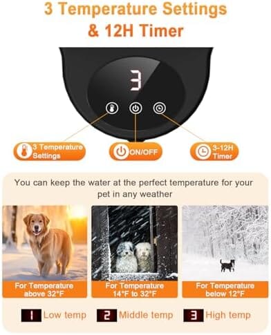 3 Temperature Settings & 12H Timer Outdoor Heated Pet Bowl Dog Bowls & Feeders Pet Clever