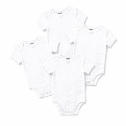 4 Pack White Baby Bodysuits – 100% Cotton